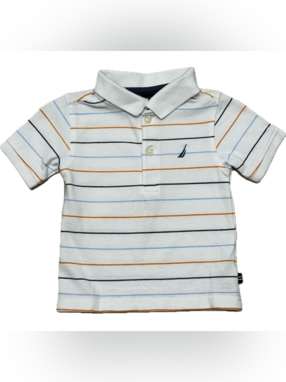 Nautica White Polo with Navy, Light Blue & Orange Stripes